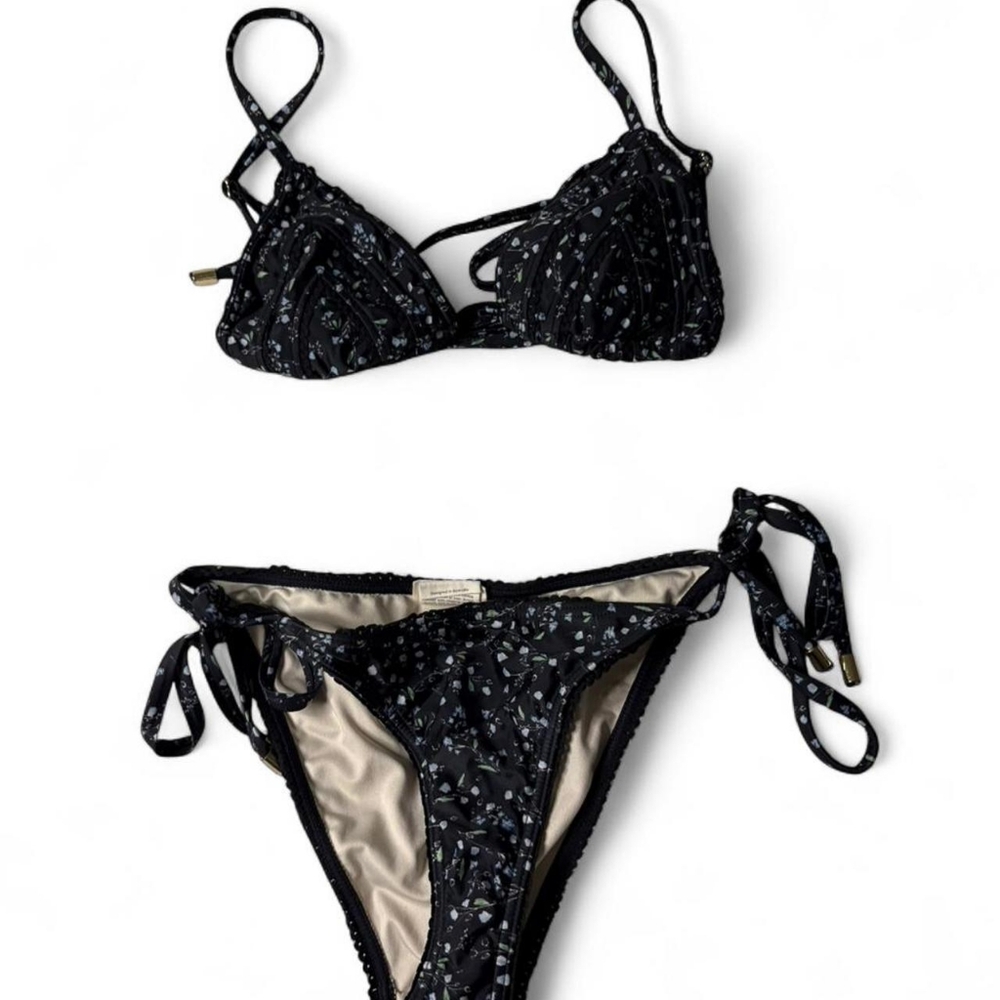 Black Floral Bikini Set